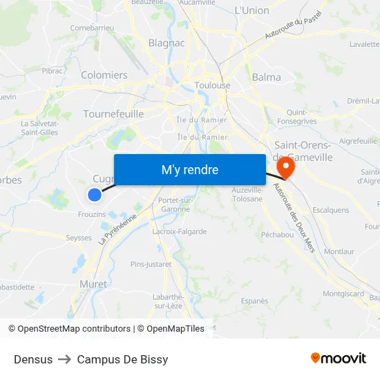 Densus to Campus De Bissy map