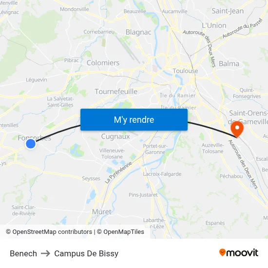 Benech to Campus De Bissy map