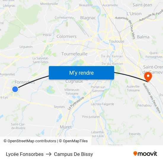 Lycée Fonsorbes to Campus De Bissy map