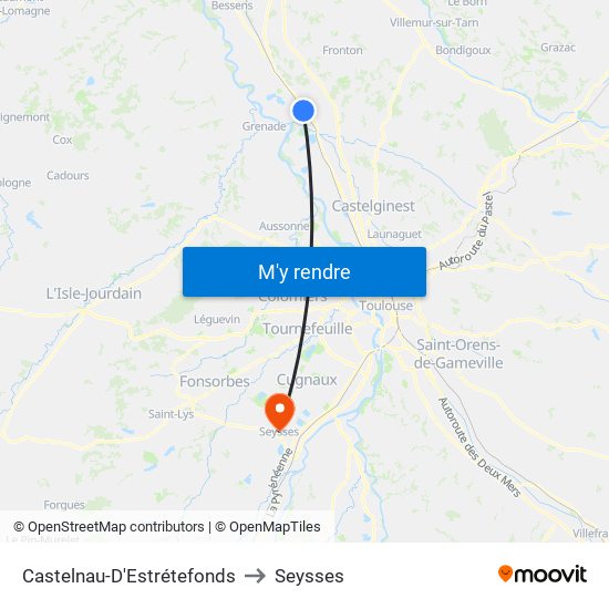 Castelnau-D'Estrétefonds to Seysses map