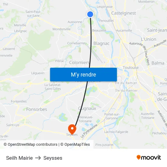 Seilh Mairie to Seysses map