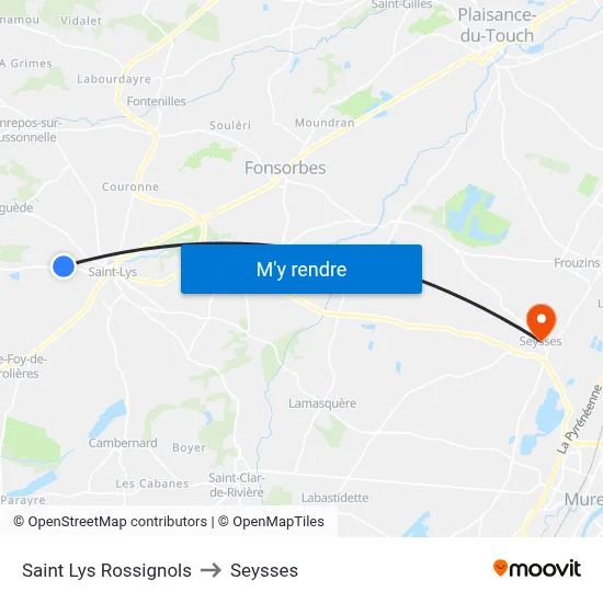 Saint Lys Rossignols to Seysses map