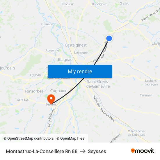 Montastruc-La-Conseillère Rn 88 to Seysses map