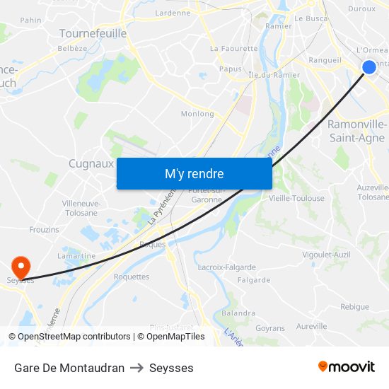 Gare De Montaudran to Seysses map