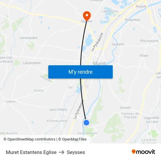Muret Estantens Eglise to Seysses map