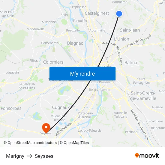 Marigny to Seysses map