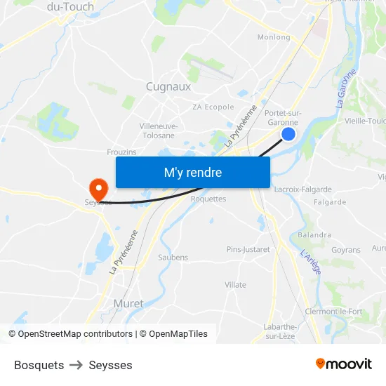 Bosquets to Seysses map