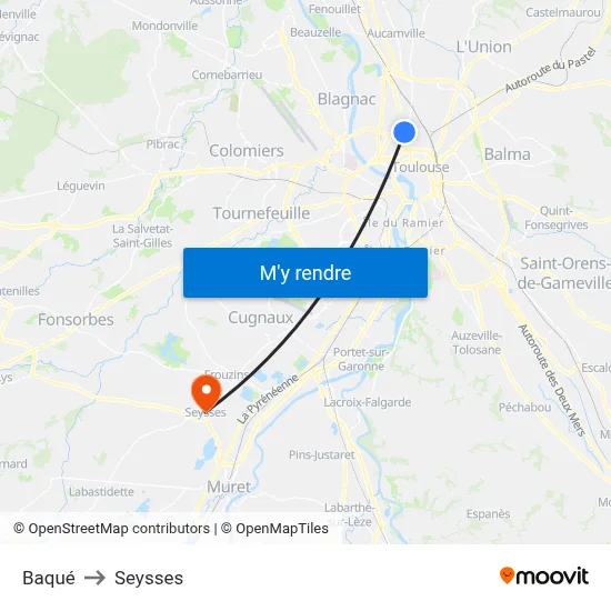 Baqué to Seysses map