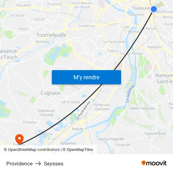 Providence to Seysses map