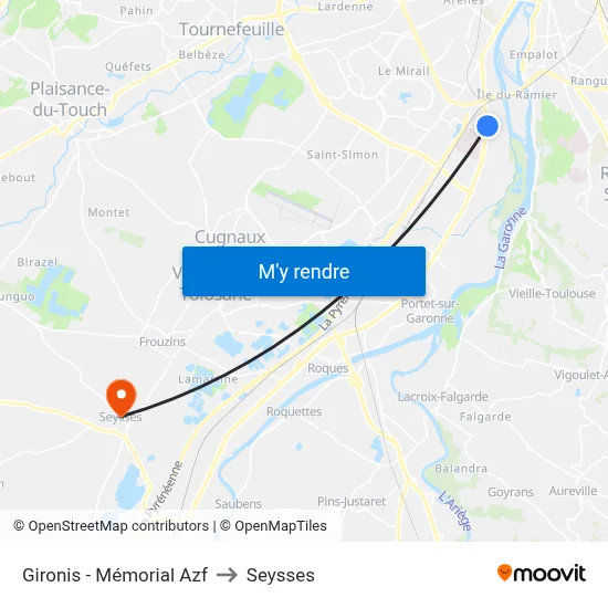 Gironis - Mémorial Azf to Seysses map