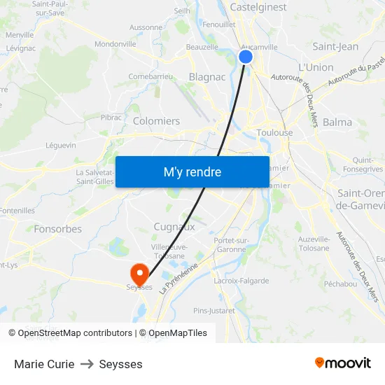 Marie Curie to Seysses map