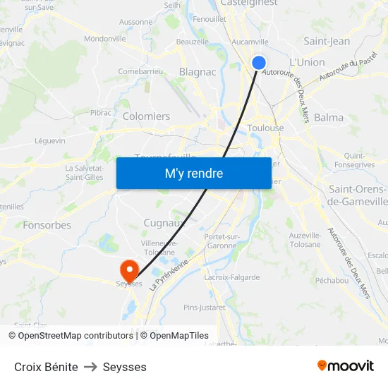 Croix Bénite to Seysses map