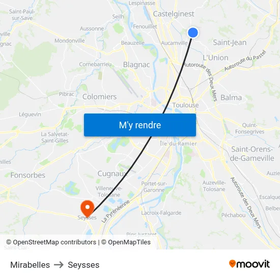 Mirabelles to Seysses map