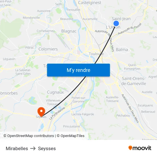 Mirabelles to Seysses map