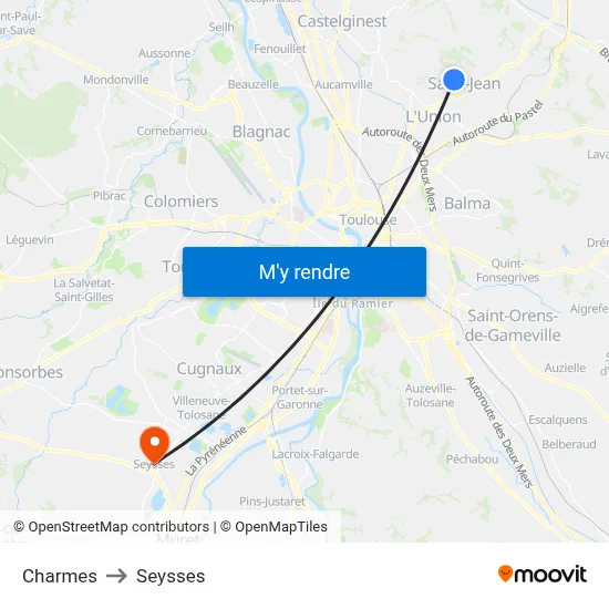 Charmes to Seysses map
