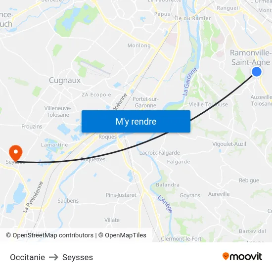 Occitanie to Seysses map
