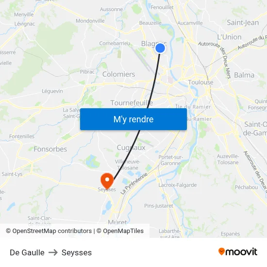 De Gaulle to Seysses map