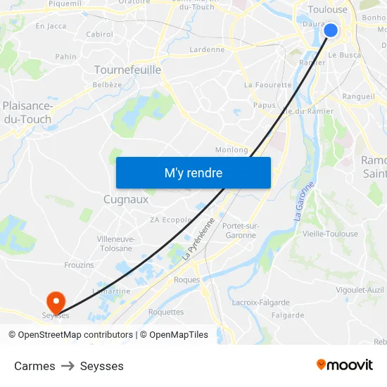 Carmes to Seysses map