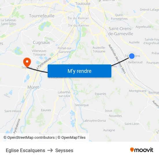 Eglise Escalquens to Seysses map