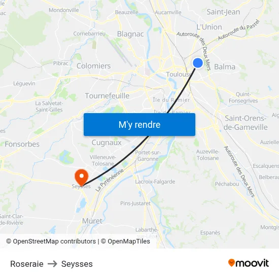 Roseraie to Seysses map