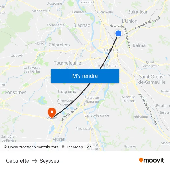 Cabarette to Seysses map