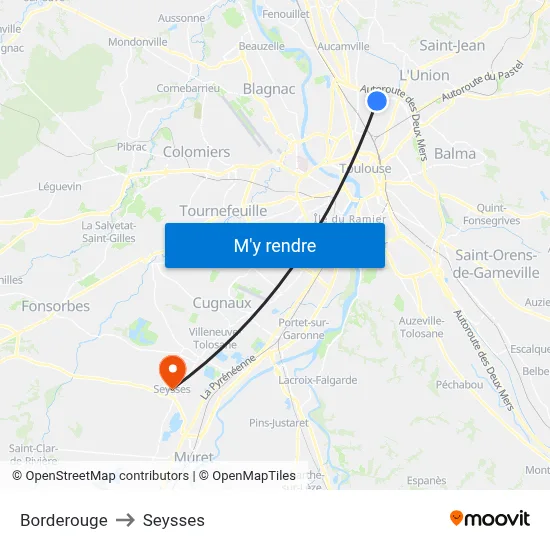Borderouge to Seysses map