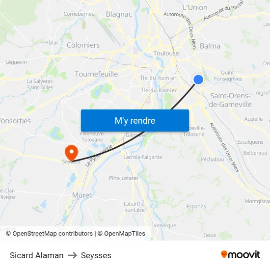 Sicard Alaman to Seysses map