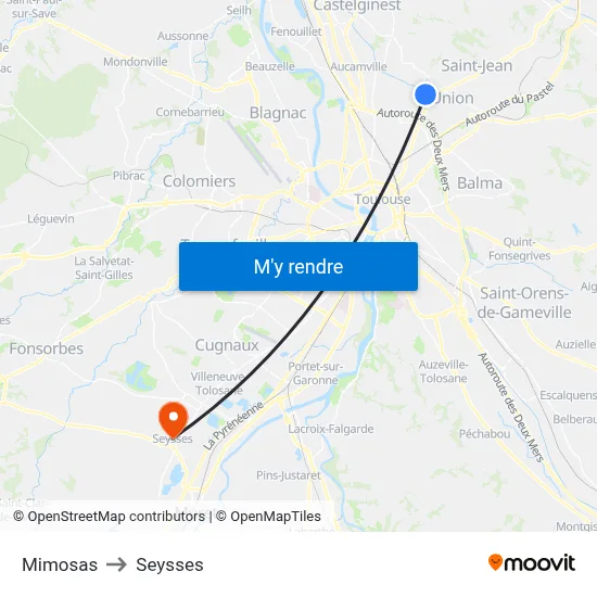 Mimosas to Seysses map