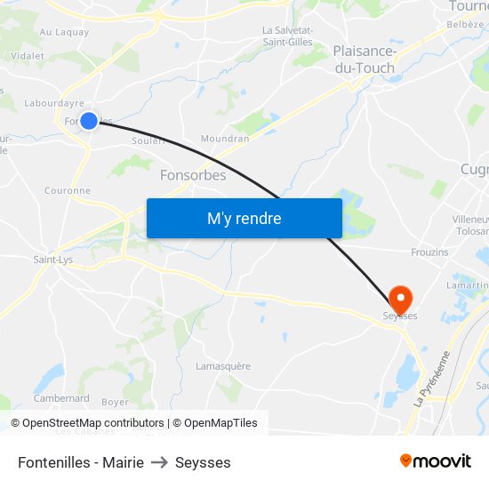 Fontenilles - Mairie to Seysses map