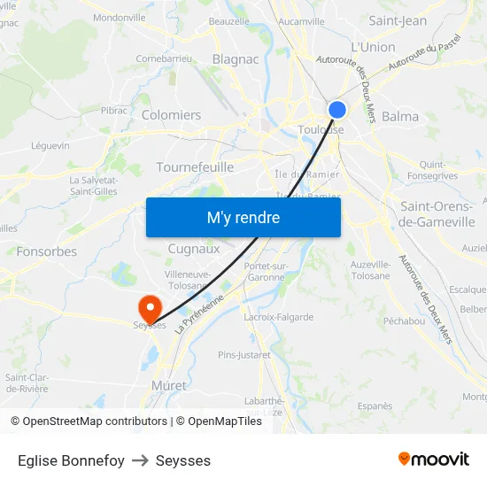 Eglise Bonnefoy to Seysses map