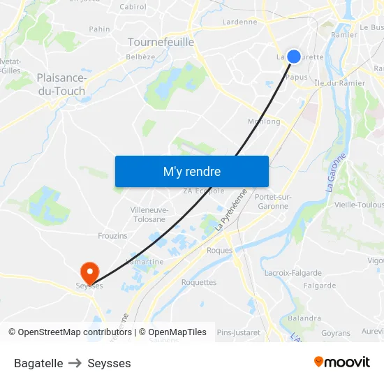 Bagatelle to Seysses map