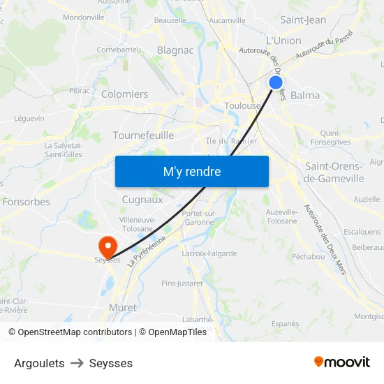 Argoulets to Seysses map