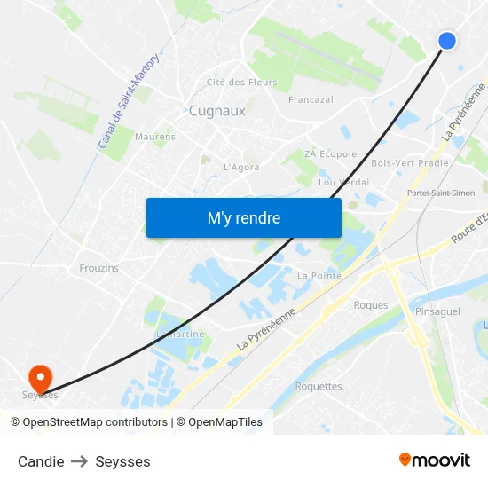Candie to Seysses map