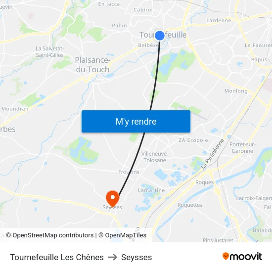 Tournefeuille Les Chênes to Seysses map