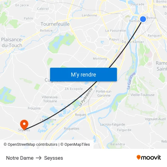 Notre Dame to Seysses map