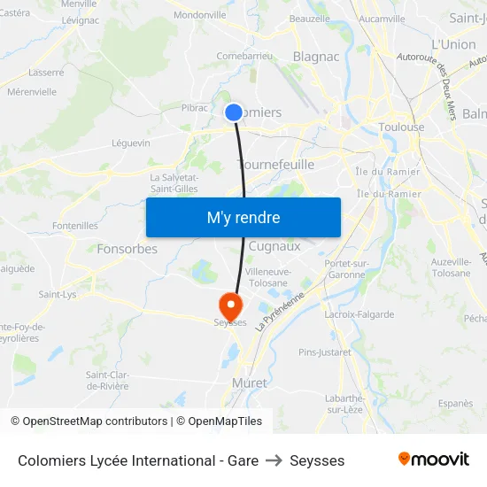 Colomiers Lycée International - Gare to Seysses map