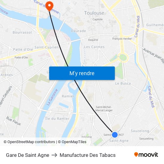 Gare De Saint Agne to Manufacture Des Tabacs map