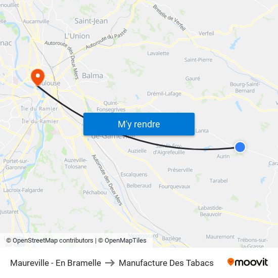 Maureville - En Bramelle to Manufacture Des Tabacs map