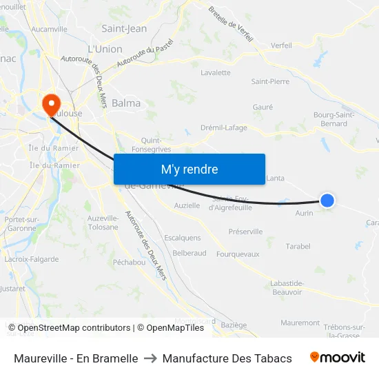 Maureville - En Bramelle to Manufacture Des Tabacs map