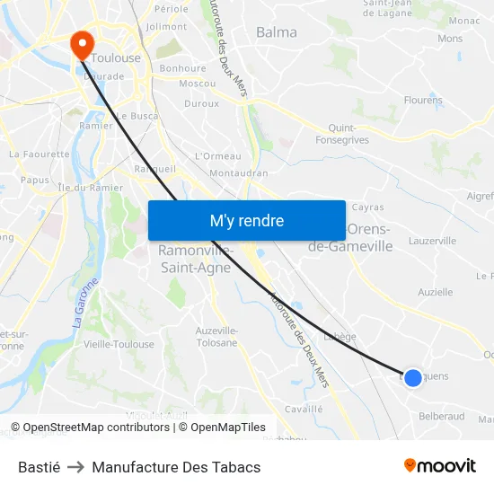 Bastié to Manufacture Des Tabacs map