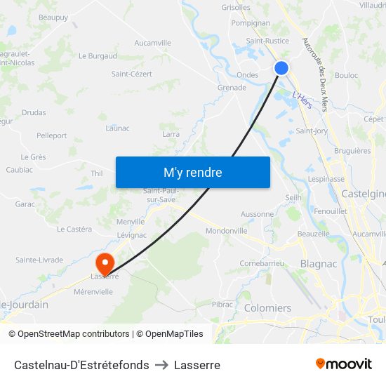 Castelnau-D'Estrétefonds to Lasserre map