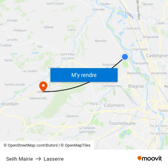 Seilh Mairie to Lasserre map