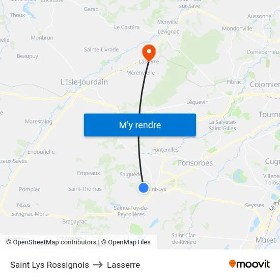 Saint Lys Rossignols to Lasserre map