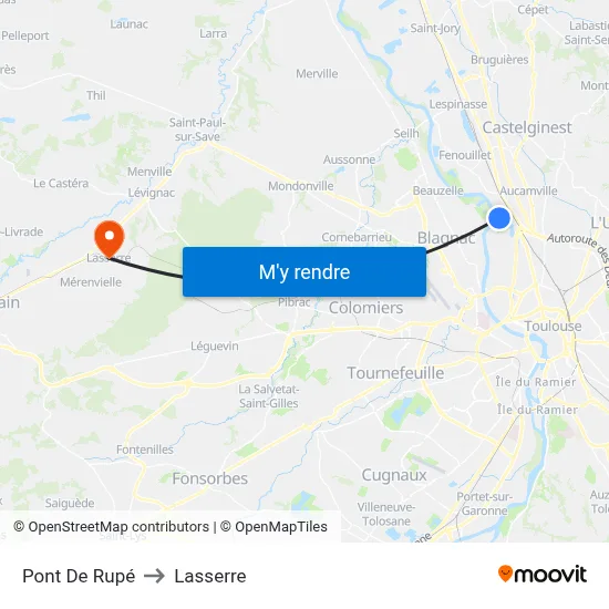 Pont De Rupé to Lasserre map