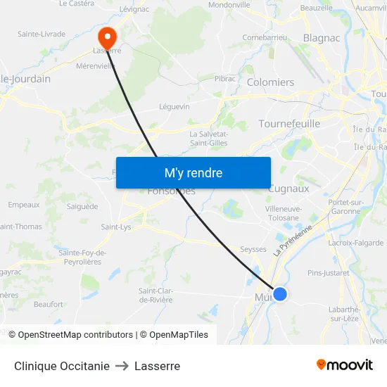 Clinique Occitanie to Lasserre map