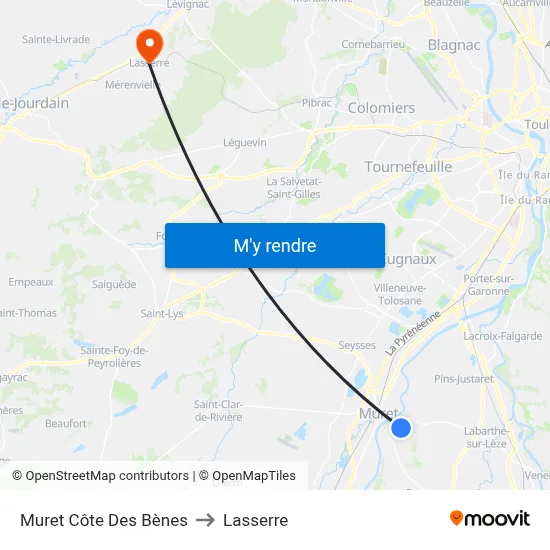 Muret Côte Des Bènes to Lasserre map