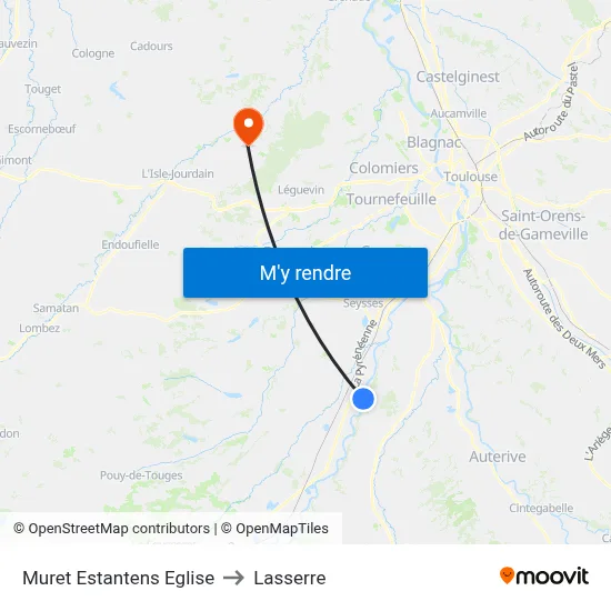 Muret Estantens Eglise to Lasserre map
