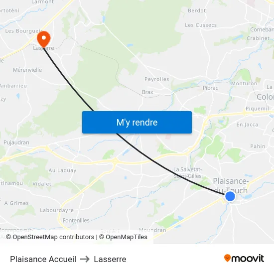 Plaisance Accueil to Lasserre map