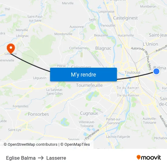 Eglise Balma to Lasserre map