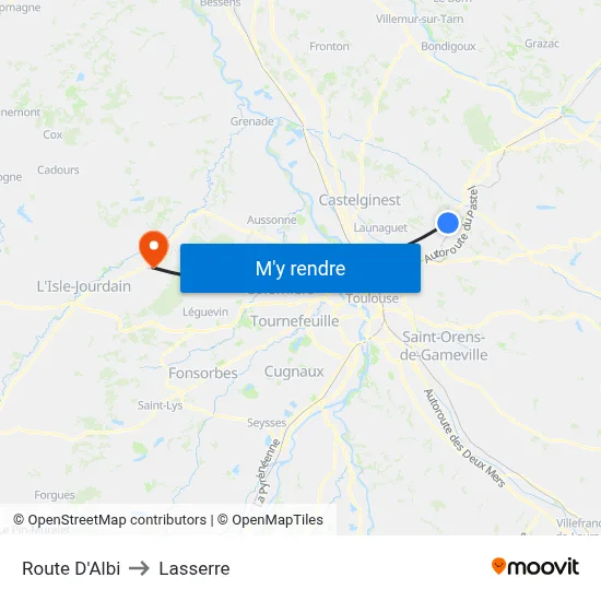 Route D'Albi to Lasserre map